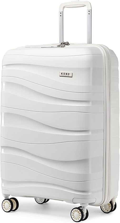 KONO Trolley Case with Beauty Case, 100% PP Suitcase Set, cream white