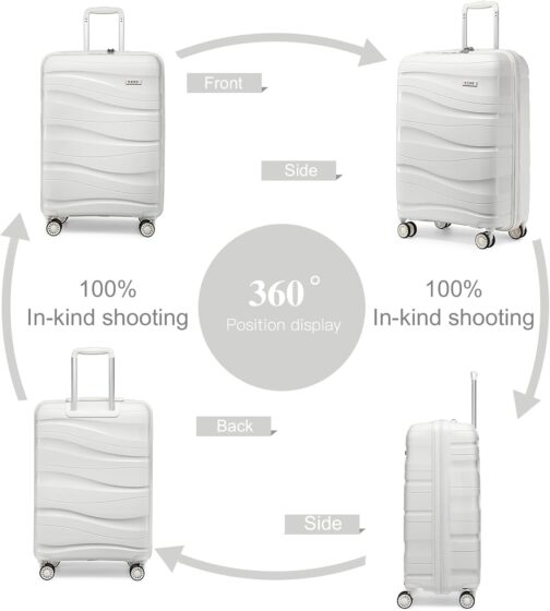 KONO Trolley Case with Beauty Case, 100% PP Suitcase Set, cream white – Bild 5