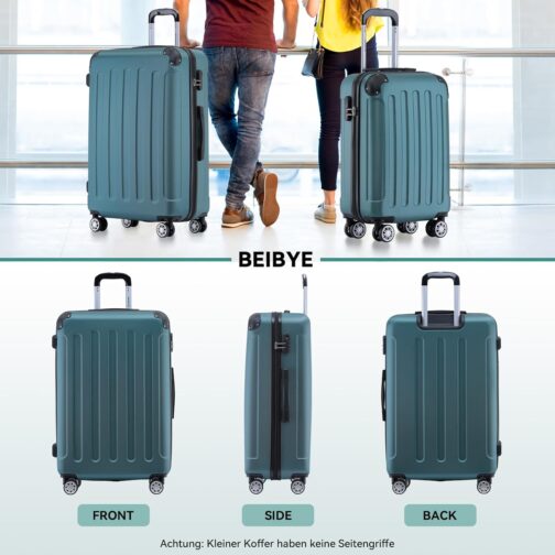 BEIBYE Twin Wheels Hard Case Travel Suitcase Trolleys Hard Shell in XL-L-M in 20 Colours, dark green – Bild 2