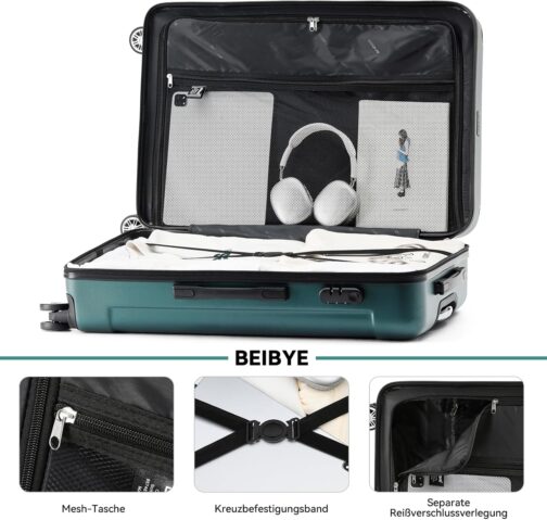 BEIBYE Twin Wheels Hard Case Travel Suitcase Trolleys Hard Shell in XL-L-M in 20 Colours, dark green – Bild 5