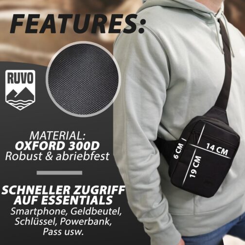 RUVO® Sling Bag Men & Women I Durable and Stylish Cross Bag I Chest Bag for Men and Women for Travel, Outdoor & Leisure – Bild 5