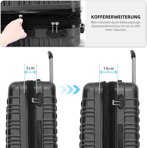 BEIBYE Hard Shell Suitcase, Trolley Suitcase, Travel Suitcase, Twin Wheels Suitcase Set, Schwaz – Bild 4