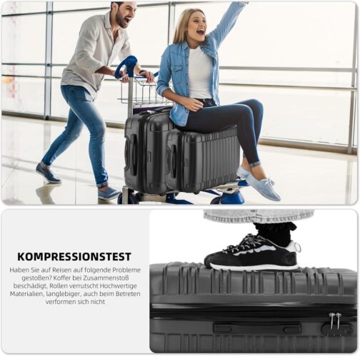 BEIBYE Hard Shell Suitcase, Trolley Suitcase, Travel Suitcase, Twin Wheels Suitcase Set, Schwaz – Bild 6