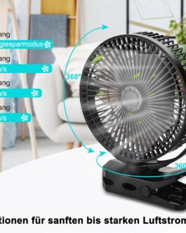 GOBRILLFUN 8.2 Inch Clip Fan Battery with 12000 mAh, 4 Speeds, Mini USB Charging Function for Office, Home and Camping (Without Remote Control and Light)