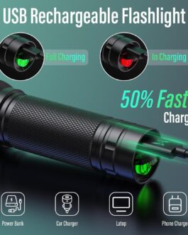 GEARLITE LED Rechargeable Torch, 2000 Lumens LED Torch, Extremely Bright with 3 Modes, Zoomable Mini Torch with Long Running Time, IP65 Waterproof Flashlight for Camping, Fishing, Emergency, Outdoor