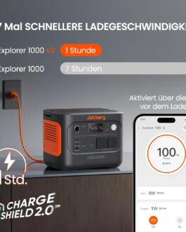 Jackery Solar Generator 1000 v2 with 100 W Solar Panel, 1070 Wh LiFePO4 Portable Power Station, 1500 W AC/100 W USB-C Output, 1 Hour Quick Charge for Outdoor, Off-Grid, RV, Emergency