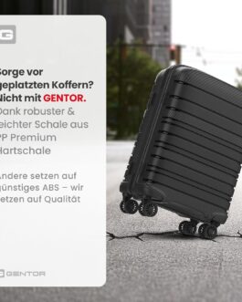 GENTOR Suitcase Set with Wheels Carbon Look TSA Lock PP Hard Case Travel Trolley Trolley Suitcase Lightweight M/L/XL Large Medium Small Hand Luggage 3 Pieces, black, M, GENTOR GTSC carry-on suitcase