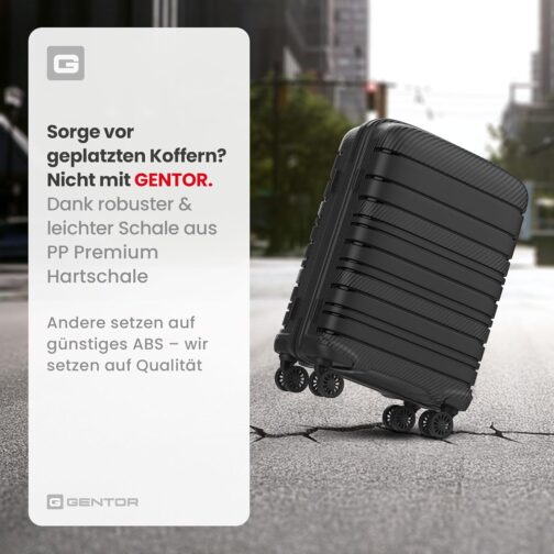 GENTOR Suitcase Set with Wheels Carbon Look TSA Lock PP Hard Case Travel Trolley Trolley Suitcase Lightweight M/L/XL Large Medium Small Hand Luggage 3 Pieces, black, M, GENTOR GTSC carry-on suitcase – Bild 2