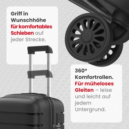 GENTOR Suitcase Set with Wheels Carbon Look TSA Lock PP Hard Case Travel Trolley Trolley Suitcase Lightweight M/L/XL Large Medium Small Hand Luggage 3 Pieces, black, M, GENTOR GTSC carry-on suitcase – Bild 5