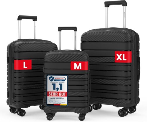 GENTOR Suitcase Set with Wheels Carbon Look TSA Lock PP Hard Case Travel Trolley Trolley Suitcase Lightweight M/L/XL Large Medium Small Hand Luggage 3 Pieces, black, M, GENTOR GTSC carry-on suitcase – Bild 9