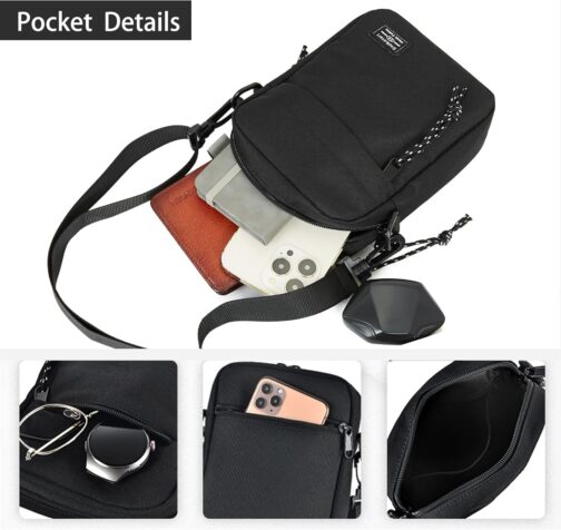 Mobile Phone Shoulder Bag Small Men's Bag for Hanging Small Waterproof Zip Mobile Phone Shoulder Bag Holster Men's Mobile Phone Case with Shoulder Strap Mobile Phone Wallet Purse Handbag – Bild 3