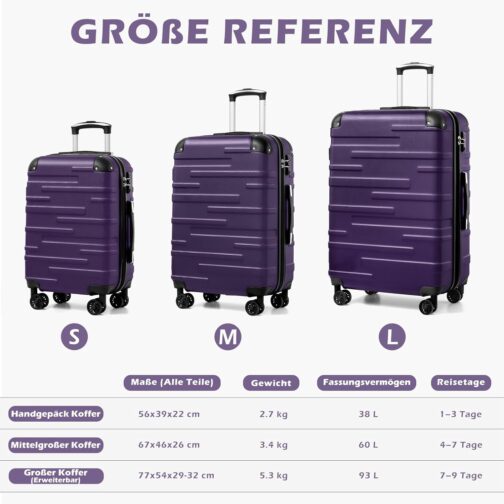 COOLIFE Hard Shell Suitcase Rolling Suitcase Travel Suitcase Expandable Luggage (Only Large Suitcase Expandable) ABS Material with TSA Lock and 4 Wheels, Spinel Red, Hand luggage, Unisex – Bild 7