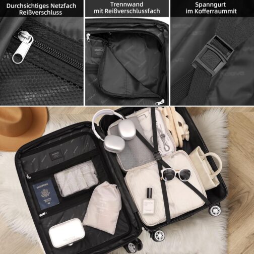 BEIBYE TSA-Schloß 2080 Twin Wheels 3-Piece Travel Suitcase Set Suitcase Set Trolley Trolleys Hard Case, coffee, Hard shell case – Bild 5