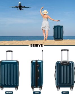 BEIBYE Hard Shell Suitcase Trolley Suitcase Travel Suitcase 4 Twin Wheels Polycabonate, Pale Green, Hand luggage 55 cm – 40 L, Hard sound trolley with twin roller