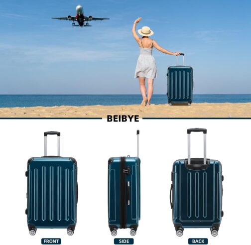 BEIBYE Hard Shell Suitcase Trolley Suitcase Travel Suitcase 4 Twin Wheels Polycabonate, Pale Green, Hand luggage 55 cm - 40 L, Hard sound trolley with twin roller – Bild 2