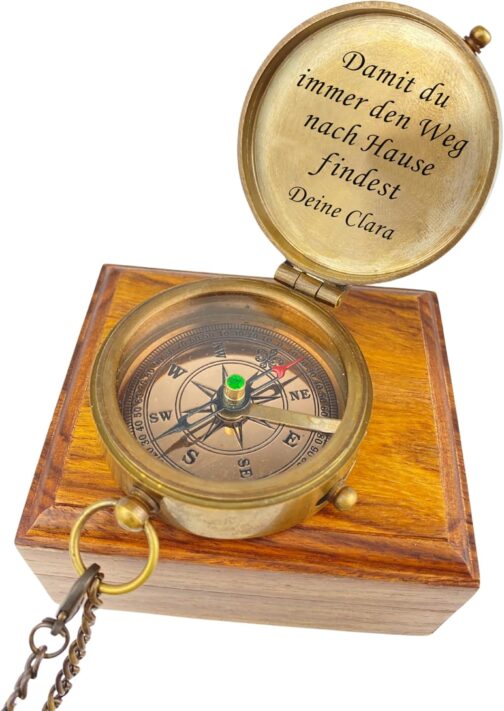 Personalised Compass with Engraving Maritime Motif and Desired Text Name Various Designs Brass Leather Case Gift Box Gift Idea – Bild 4