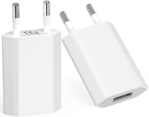 USB Power Plug, (2 Pack) Charger for iPhone, Samsung, Xiaomi, Sony, LG Smartphones, iWatch, Cameras, Tablets, MP3 etc, Universal 5V1A USB Power Adapter