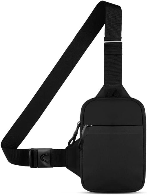 Simptech Running Belt Phone Holder, Mini Crossbody Chest Bag with Double Pocket, Water Resistant Fanny Pack, Hands-Free for Runners, Workout, Hiking, Cycling and Traveling., Black, shoulder bag