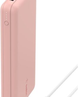 Belkin Portable USB C Charger, 20,000mAh, 20K Power Bank with USB-C Input/Output and 2 USB-A Ports with USB-C/USB-A Cable for iPhone, Galaxy, Pixel, iPad, AirPods and Other Devices – Rose Gold
