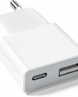 USB Charger 5W Slim Charging Plug Power Supply 5V 1A 2Port USB C+ USB A Power Plug Adapter, Socket Adapter for iPhone, eBook Reader, Xperia, MP3, Smartphone (White) (Thickness 1.45 cm/1 Pack)