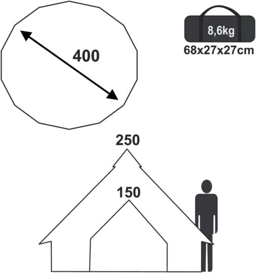 your GEAR Ravello Tent, Teepee Tent in 2 Sizes for 4-8 People, Family Tent with 400 cm or 500 cm Diameter, Camping Tent with 5000 mm Hydrostatic Head, UV 50+ Protection, Sewn-in Floor, Insect – Bild 2