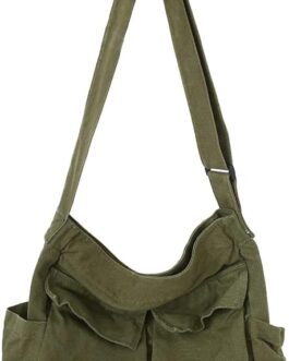 TIAASTAP Canvas Messenger Bag, Vintage Canvas Messenger Bag for Students, Large Capacity Hobo Crossbody Bag, Shoulder Bag, Leisure Bag with Multiple Inner Compartments
