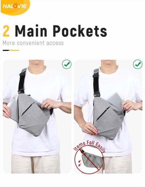 HALOVIE Chest Pocket with RFID Protective Compartment Men's Large Shoulder Bag Anti-Theft Bag Sling Bag for Everyday Commuting and City Trips, Urbanq3-grey – Bild 4