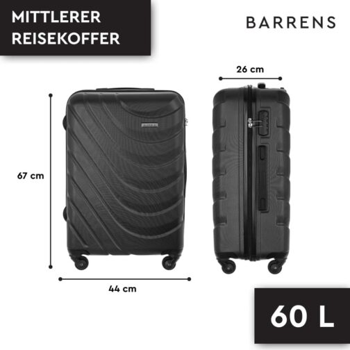 BARRENS Suitcase | ABS Material | Cipher Lock | Flexible Handle | 360 Degree Wheels |, black, Hard shell – Bild 2