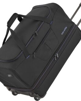 travelite 2-Wheel Trolley, Travel Bag, Size L with Expansion Fold, BASICS Luggage Series: Soft Luggage, Travel Bag with Wheels and Extra Volume, 096276, black/orange