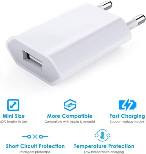 USB Charger 2-Pack USB Power Supply Charging Plug 5V-1A Universal Plug Adapter Socket Power Adapter Power Plug Charging Plug Compatible with iPhone 12/13/11/X/8/7, Samsung Galaxy, Huawei, Mobile Phone – Bild 4