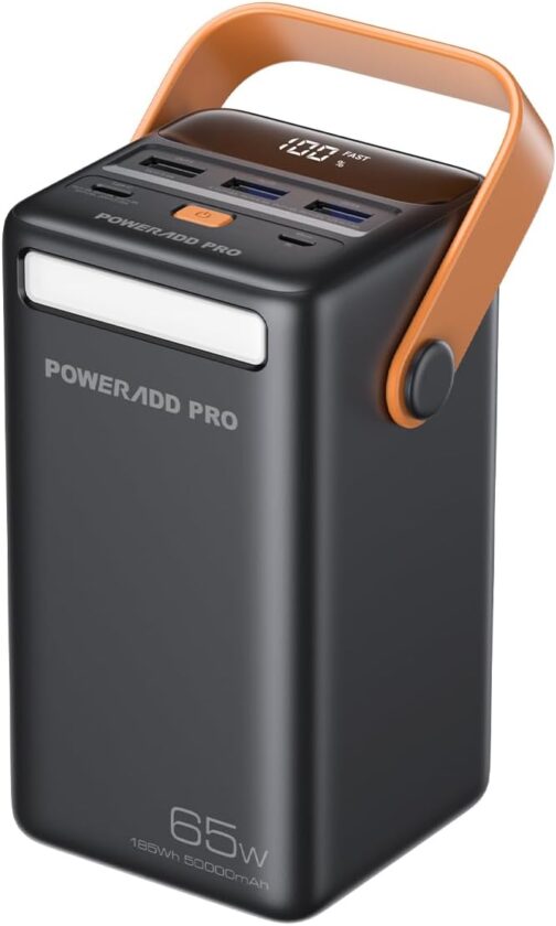 Power Bank 50000mAh PD 65W USB C with LED Display Quick Charge External Battery for Laptop MacBook Mobile Phone Samsung Google LG Drone etc. - Black