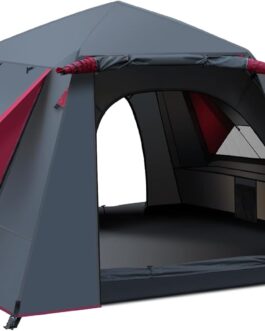 Yafaca Camping Tent, 3 Person Pop Up Tent, Large Waterproof Automatic Pop-Up Tent with 2 Rainproof Windows, 2 Layers Dome Tent with Removable Outer Layer, Tent for Camping Families