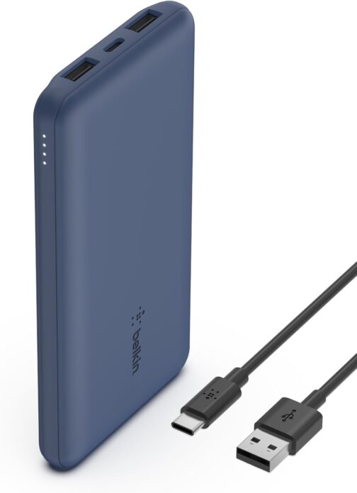 Belkin USB C Power Bank 10000mAh 1 USB-C Port and 2 USB-A Ports for Charging iPhone, AirPods, iPad, Android or Other Devices up to 15 W) - Blue