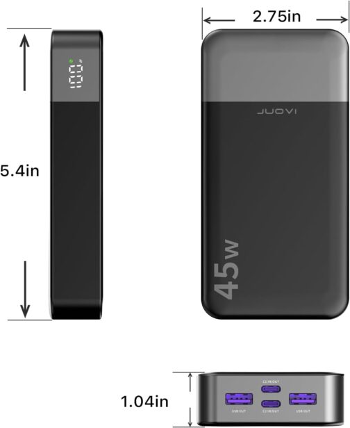 JUOVI Portable Power Bank J2621, 20000 mAh Battery Pack, 45 W Fast Charging Function, Compatible with Switch, MacBook, Tablet, Dell, HP, Notebook, Samsung, iPhone 16 15 14 13, Steam Deck and More – Bild 8