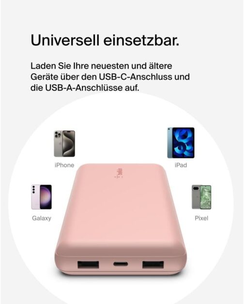 Belkin Portable USB C Charger, 20,000mAh, 20K Power Bank with USB-C Input/Output and 2 USB-A Ports with USB-C/USB-A Cable for iPhone, Galaxy, Pixel, iPad, AirPods and Other Devices - Rose Gold – Bild 5