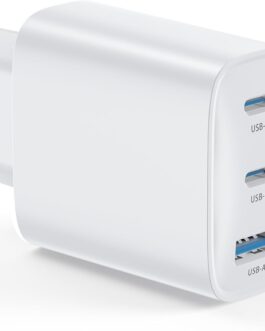 USB C Charger Adapter Power Supply 3 Ports Multiple Plug with USBC and USB A, 40 W Multiport Mobile Phone Quick Charger Charging Plug for iPhone 16 15 14 13 12 11 Plus Pro Max SE 2020 XS XR 8 7,
