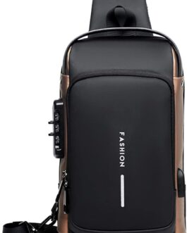 FANDARE Chest Bag Sling Bag Business Shoulder Bag with USB Charging Port Password Protection Crossbody Bag Shoulder Bag Waterproof for Travel Hiking Multiple Pockets Sling Daypacks, black brown,