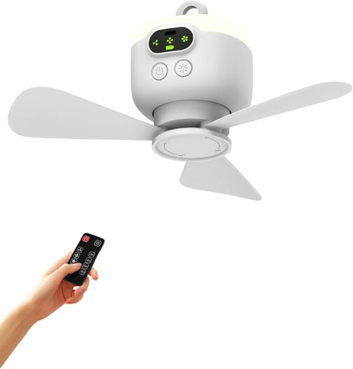 Kouamor Ceiling Fan Rechargeable 4W USB 3 Speed Camping Small Ceiling Fan USB Mini Ceiling Fan Ceiling Fans with Night Lights and Remote Control for Tent