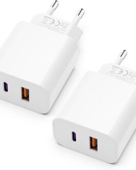 USB C Charger with USB Adapter [2 in 1] Pack of 2 Charging Adapters for iPhone/iPad/Headphones/Mobile Phone Power Supply Multiple Charging Plug PD 3.0 Quick Charger Socket USB-C Plug Charger, Without
