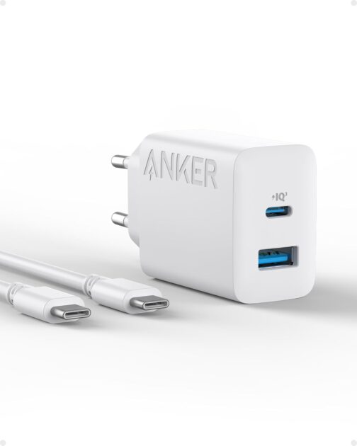 Anker 20 W USB C Charger, iPad Power Supply, USB Fast Charging Power Supply, iPad Charger, Compatible with iPhone 16/15/iPhone 15 Plus/iPhone 15 Pro/iPhone 15 Pro Max/iPad and More (with 150 cm USB-C