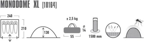 High Peak Monodome XL Dome Tent Camping Tent for 4 People, Igloo Tent, Festival Tent with Tub Base – Bild 3