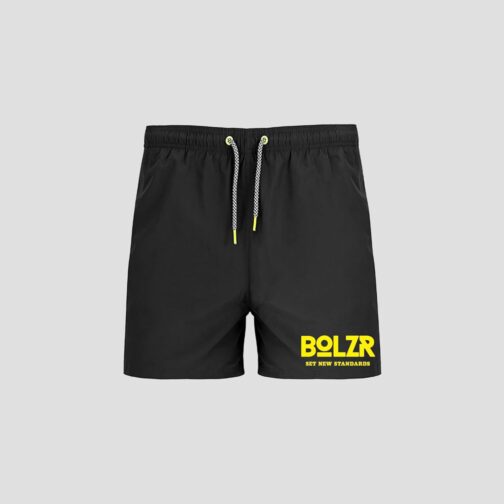 Bolzr Mens Swim Shorts Black Neon Yellow Print Quick Dry Elastic Waist Drawstring Side Pockets – Bild 4
