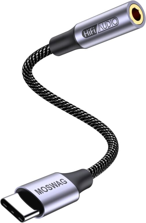 MOSWAG USB Type C to 3.5 mm Headphone Jack Adapter, Audio USB C to Aux Dongle Cable for iPhone 16 Pro Max/16 Pro/16 Plus/16/15 Pro/15, Samsung Galaxy S24 S23 S22 S21 S20, Huawei, Pixel, iPad and More