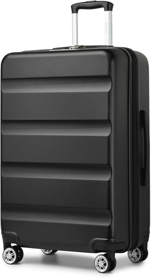 KONO Suitcase Trolley Lightweight Expandable ABS + PC Hard Shell Luggage with TSA Lock and Double Spinning Wheels for Travel and Business, black, Suitcase