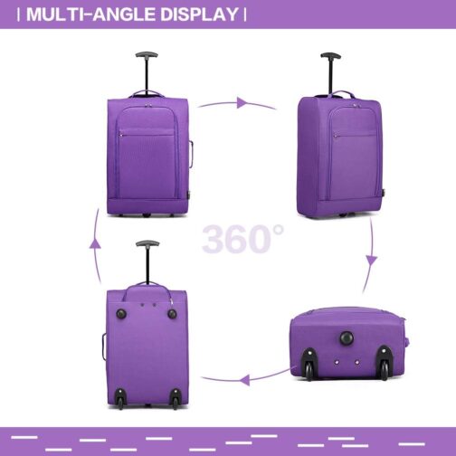 KONO Lightweight Cabin Trolley Hand Luggage Suitcase Soft Case Small Suitcase for Aeroplane Hand Luggage for Lufthansa Eurowings Ryanair Rolling Suitcase Trolley Fabric Case 53 x 36 x 18 cm, Purple, – Bild 6