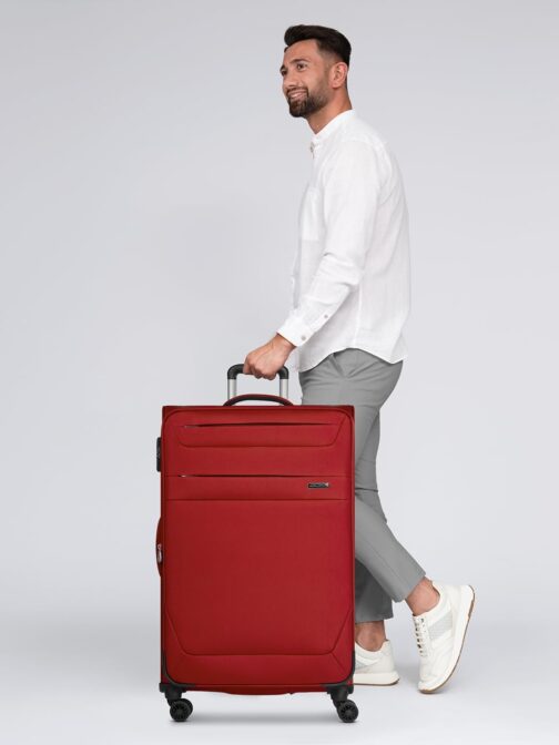 Worldpack Soft Luggage Suitcase Set 3-Piece | Travel Trolleys Made of High-Quality Durable Polyester Material | for Men and Women | 4 Double Wheels & TSA Lock | Chicago Series, Dark-red, Suitcase – Bild 6