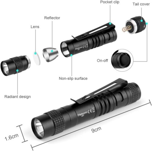 Flintronic LED Mini Torch - 200 Lumens Pen Light, Waterproof Pen Light for Camping, Hiking, Household, 1 x AAA Batteries (Not Included) – Bild 5