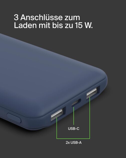 Belkin USB C Power Bank 10000mAh 1 USB-C Port and 2 USB-A Ports for Charging iPhone, AirPods, iPad, Android or Other Devices up to 15 W) - Blue – Bild 7