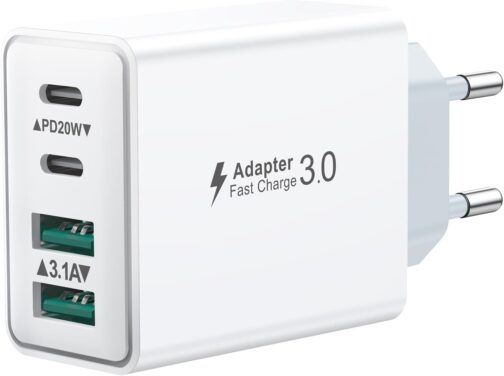 USB C Charger, 4-Port USB Plug Fast Charger Multiple Power Supply USBC Fast Charger PD Power Adapter Charging Plug USB Fast Charging for iPhone 16 15 14 13 12 11 Pro Max, iPad, Samsung, Mobile Phones