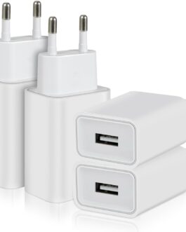 4 Pack 5W Charger USB Power Supply Plug Adapter, 1A/5V Charging Plug USB Socket Power Plug Compatible with iPhone Samsung Huawei Xiaomi Oppo (White)
